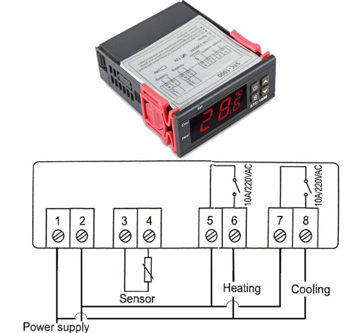 Контроллер температуры, терморегулятор STC-1000 220в 2х10A термореле