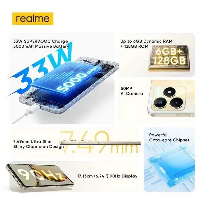 Смартфон Realme C 53 NFC 8/256Gb black, gold новые запечатанные