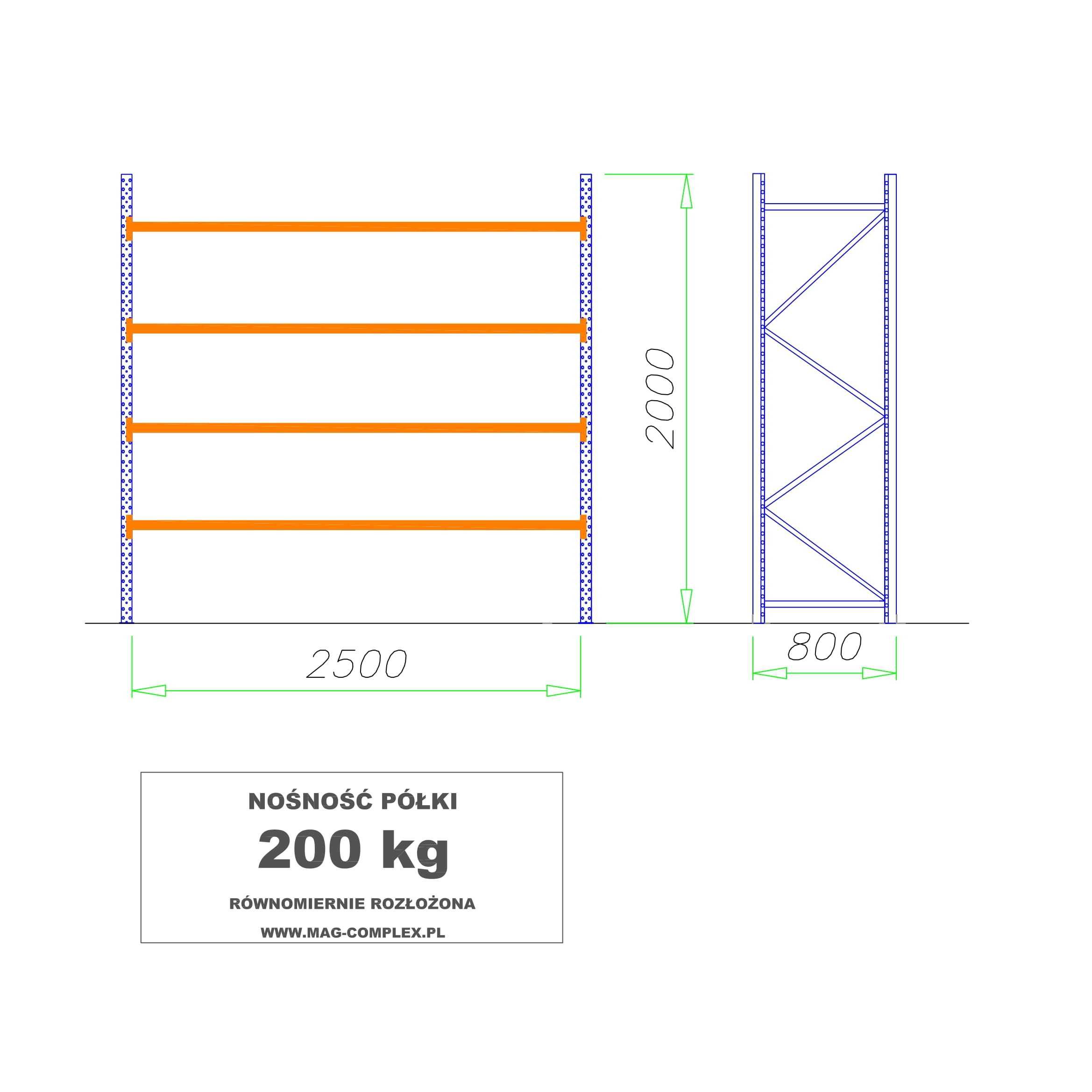 Regały magazynowe producent półkowe MRC-29, H=2000mm 4 półki – 200 kg