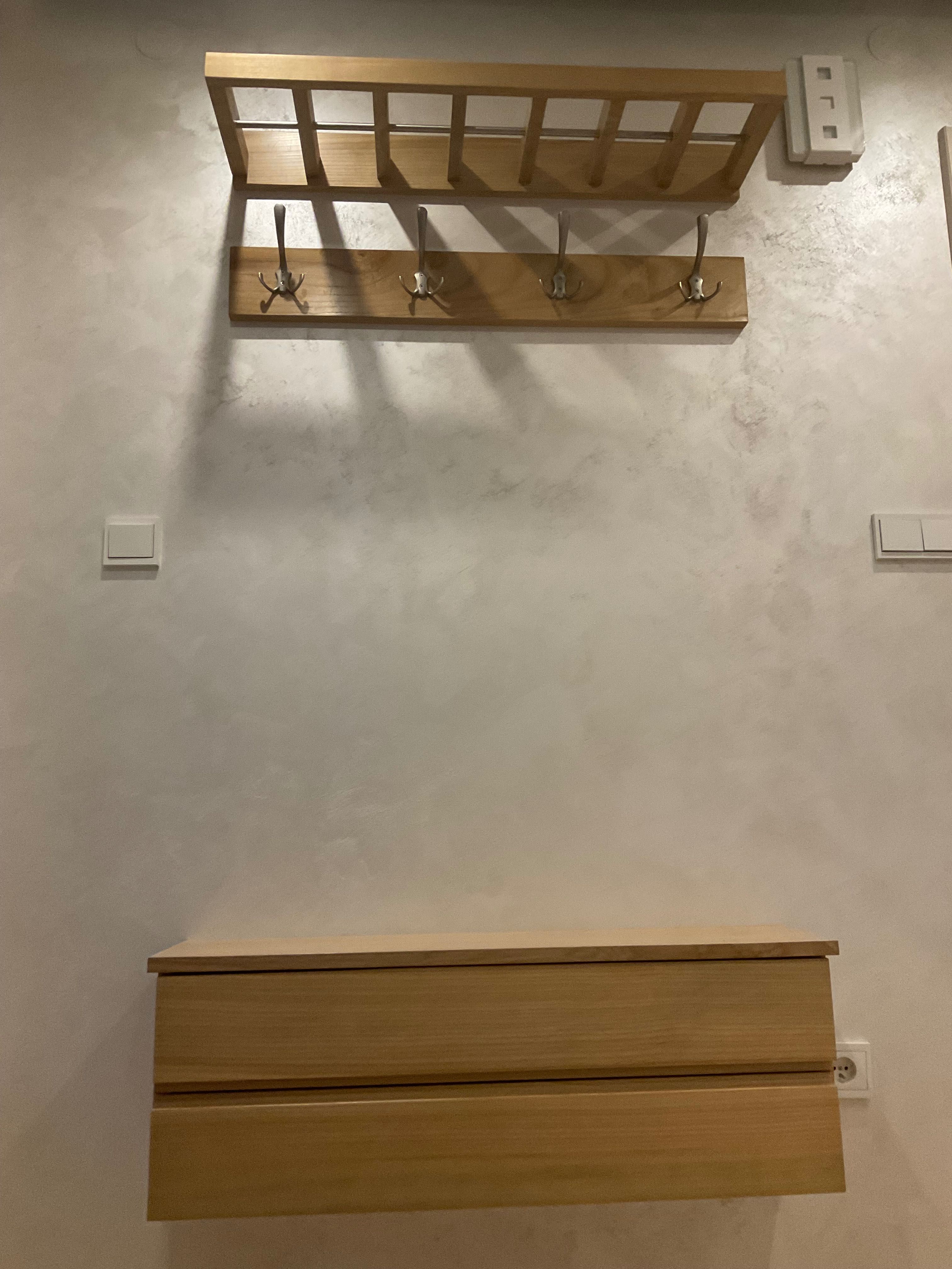 Komplet przedpokój szafka + wieszak + pólka, lite drewno