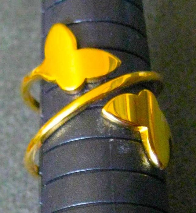 Anel Aço Dourado Ajustavel c/ Flores NOVO