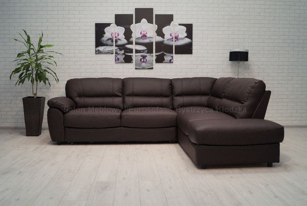 SKÓRA! narożnik 265x210cm, wygodny duży wybór! funkcja spania sofa