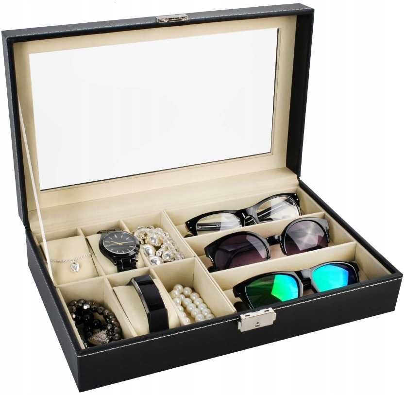 Organizer Szkatułka na Zegarki Okulary Pudełko Etui Prezent Eleganckie