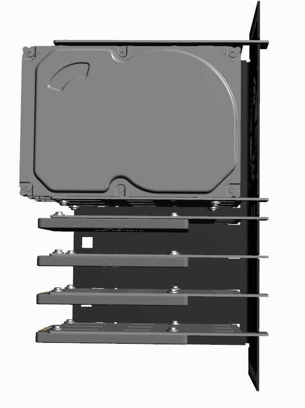 R-CASE - HDD Holder 10" RAW (ocynk), uchwyt do montażu 3 x HDD , 4xSSD