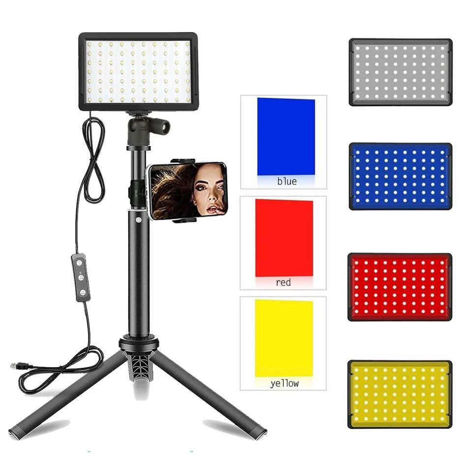Mini painel de luz led com filtros de cores + tripé 46cm NOVO