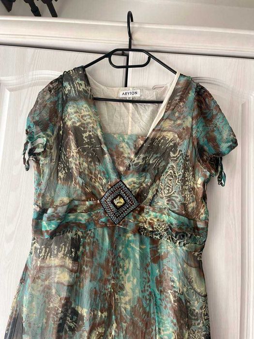 Piękna letnia jedwabna sukienka Aryton 44 XXL 100% jedwab styl boho