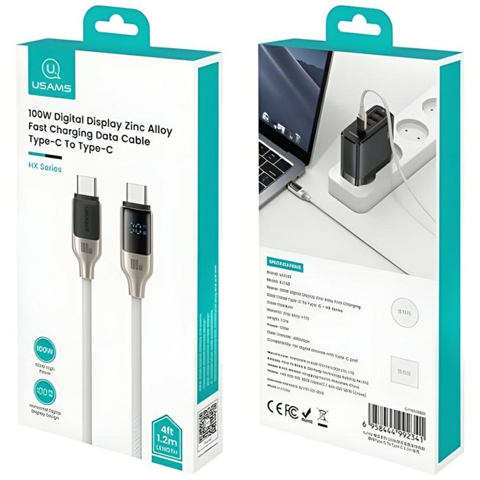 USAMS Kabel USB-C na USB-C 100W 1.2m     Digital Display Zinc Alloy