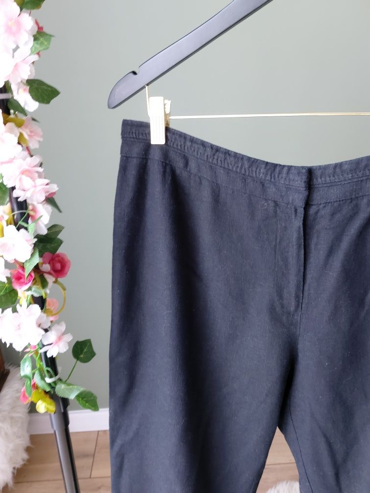 Lniane damskie spodnie czarne Marks&Spencer  prosta nogawka 56% Linen