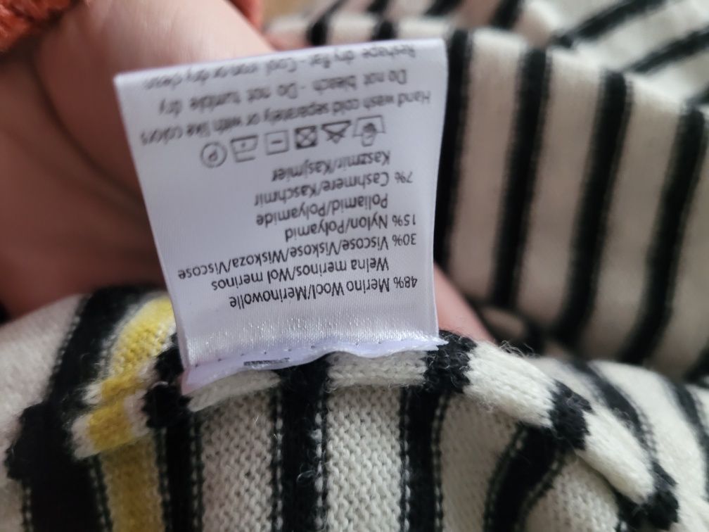 Włoski wełniany sweter w paski oversize merino kaszmir