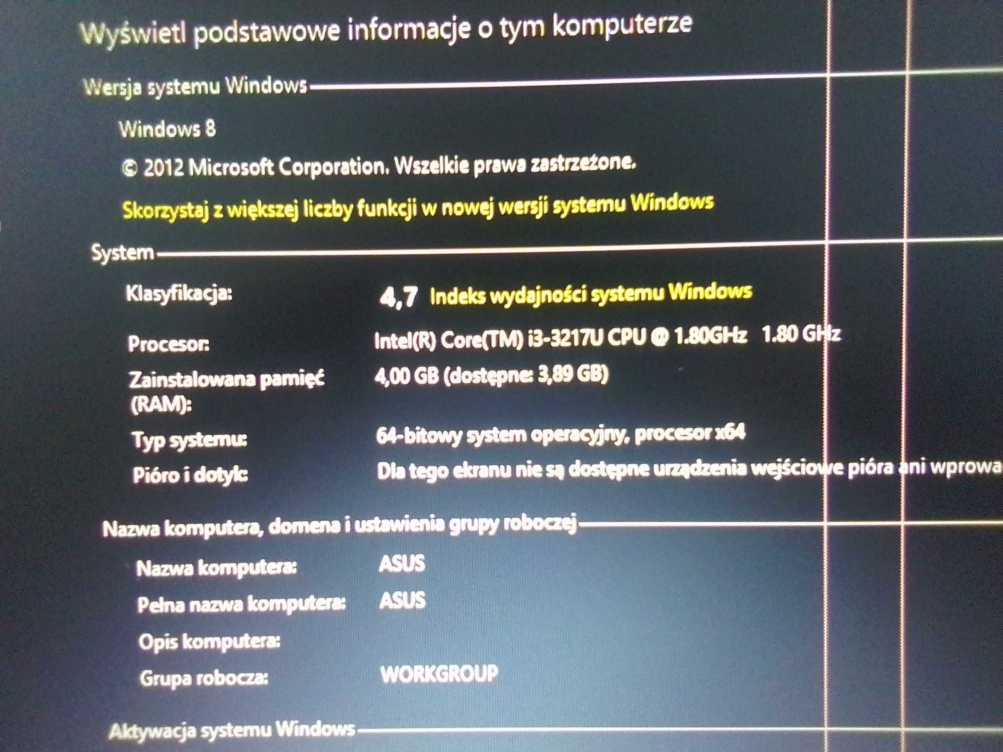 Laptop ASUS X550C intel core i3 3217u 1,80 GHz 4GB RAM 500 GB HDD Win8