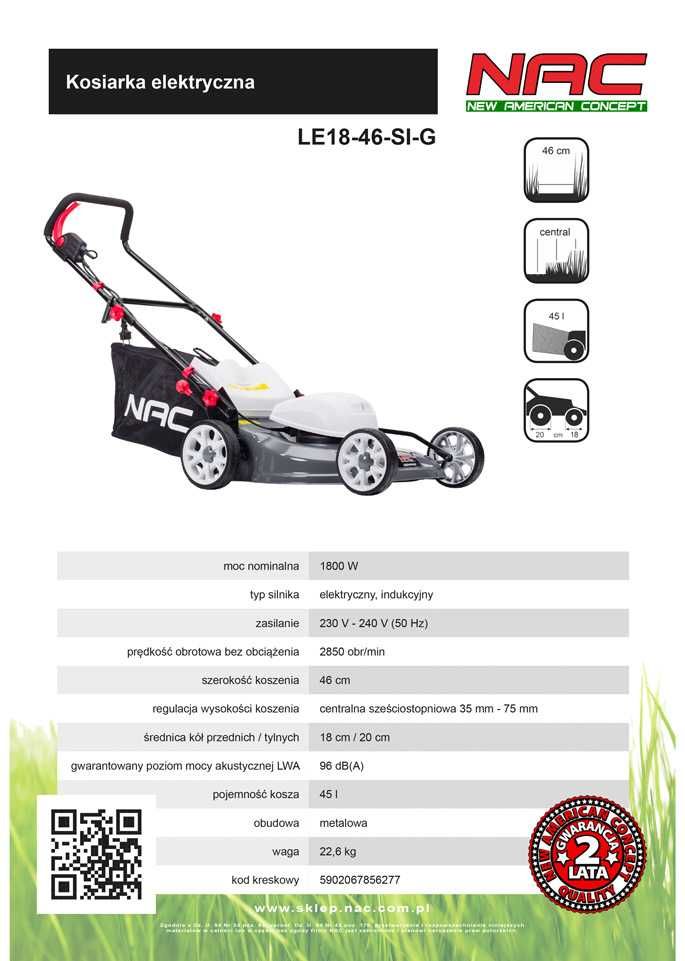 Kosiarka elektryczna z napędem NAC LE18-51-SIR-JR 1800W