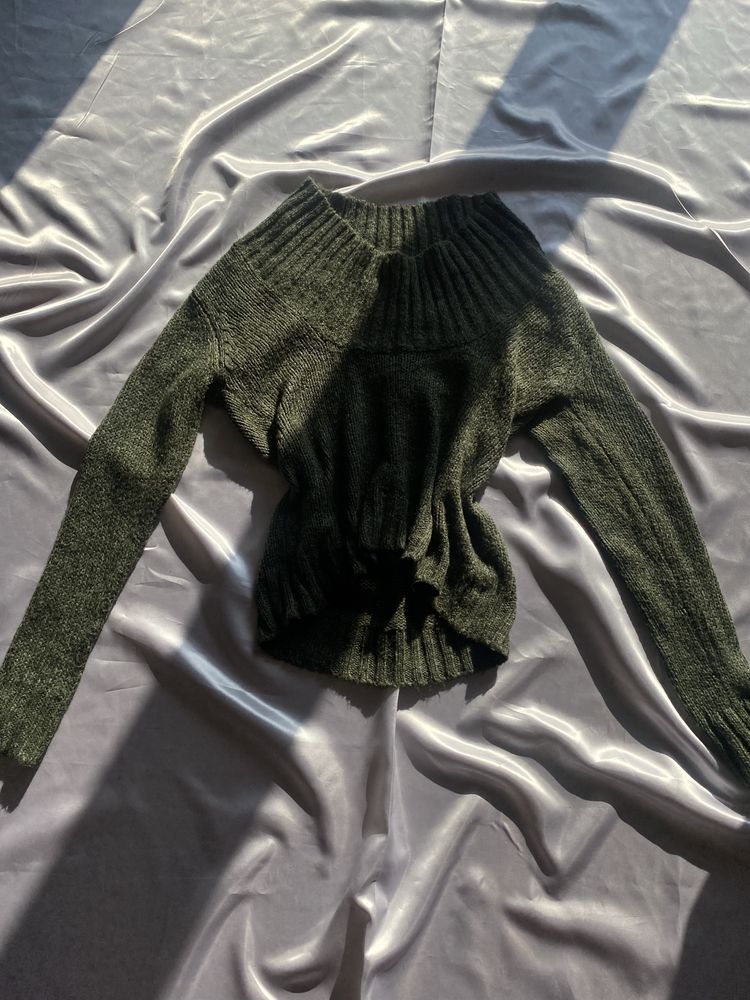 Zielony luźny sweterek M 38 L 40 vintage 80% wełna wool basic