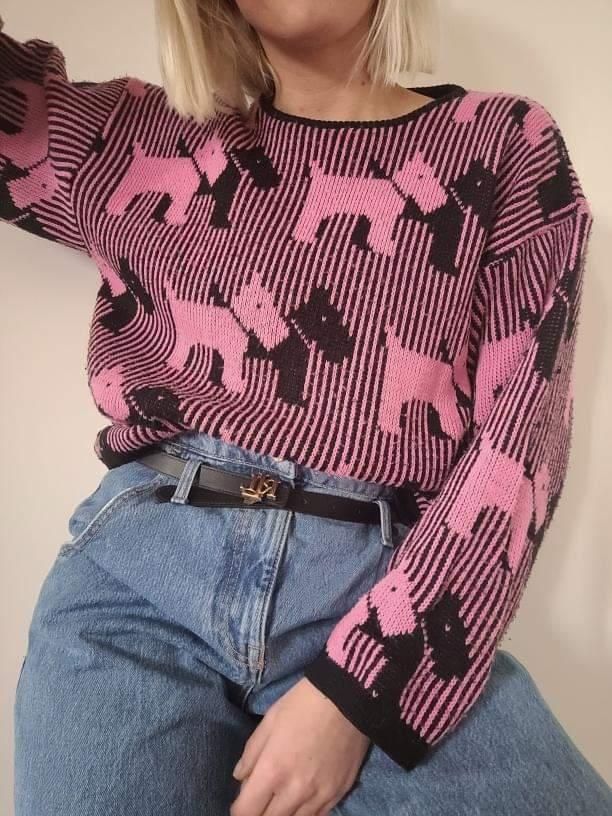 Mega oldschoolowy sweter oversize pieski 90s vintage H&M
