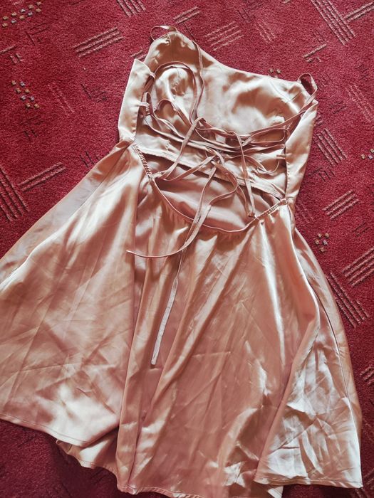 Sukienka satynowa rozkloszowana wiązanie na plecach Shein S