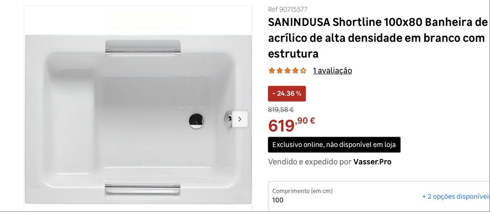 Banheira sanindusa 100x80