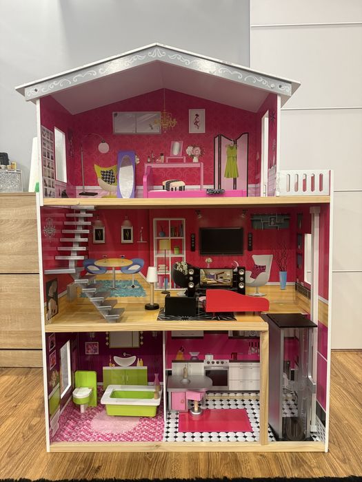 Duży drewniany domek dla lalek 115 cm mebelki barbie