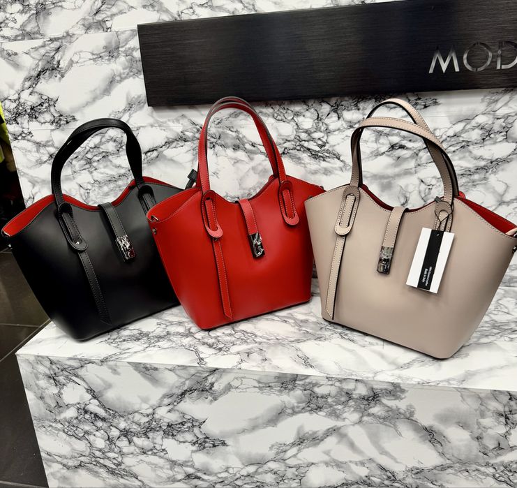 Сумка шопер пудра шкіряна сумка червона бежева чорна Кожаная сумка