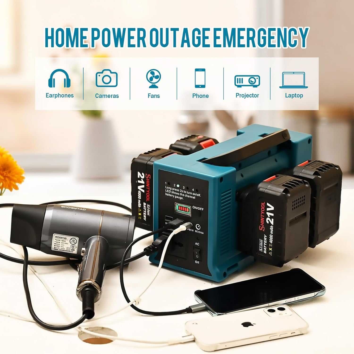 ISSIYOG 4portowy Falownik Konwerter 350W Kompatybilny z Makita 18V