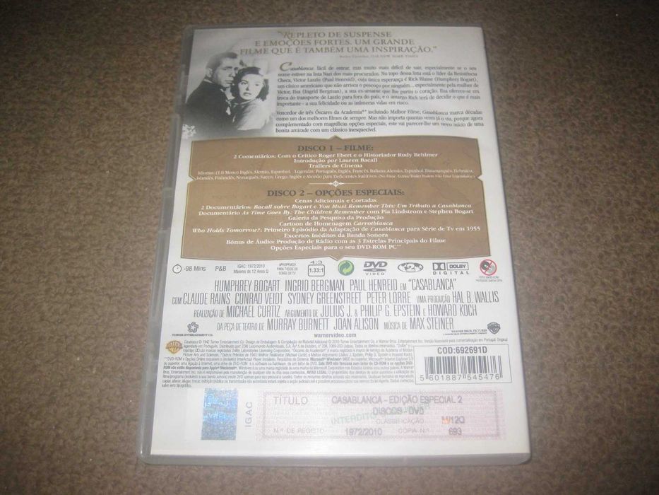 "Casablanca" com Humphrey Bogart numa Edição Especial com 2 DVDs