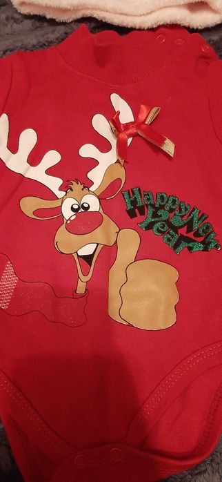 Новогодний боди с шапкой на рост 62см