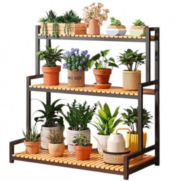 Kwietnik regał stojak na kwiaty 3 poziomy 95 cm czarny