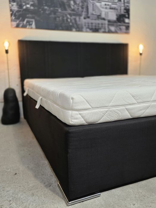 Łóżko kontynentalne grafitowe 180x200 z materacem | Transport GRATIS