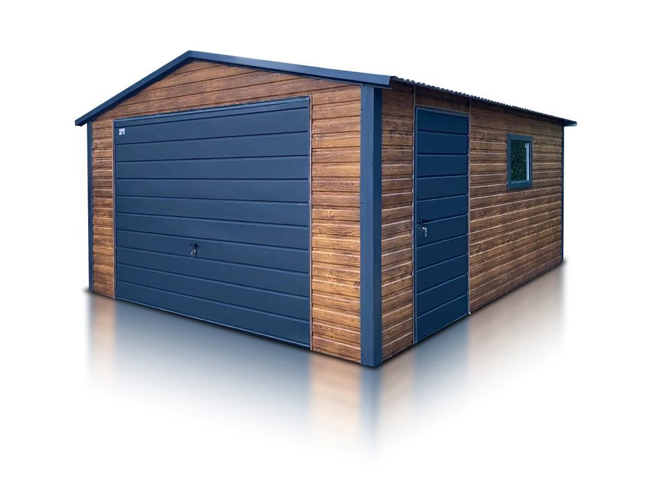 Garaż blaszany jednostanowiskowy 4x5 m - Dach dwuspadowy, Brama uchyln