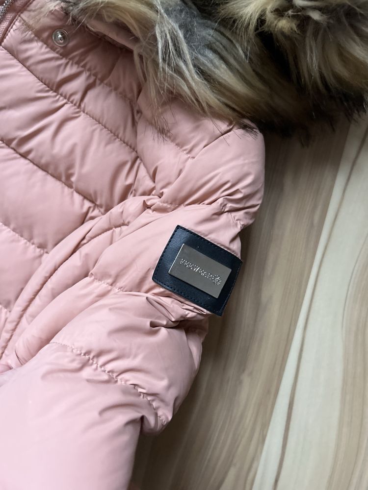 Różowa kurtka Feewear S pikowana grubą ocieplaną zima futro krótka