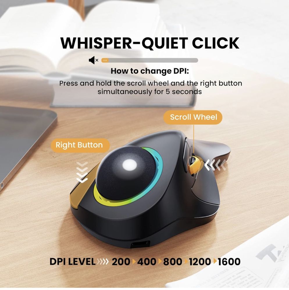 Nowa PROTOARC bezprzewodowa myszka trackball RGB ipad, mac, laptop, pc