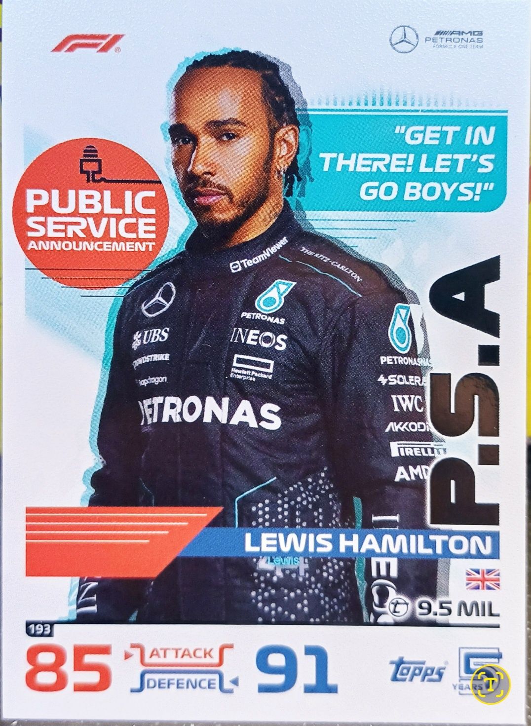 Karta kolekcjonerska Topps Turbo Attax nr 293 Lewis Hamilton Public An