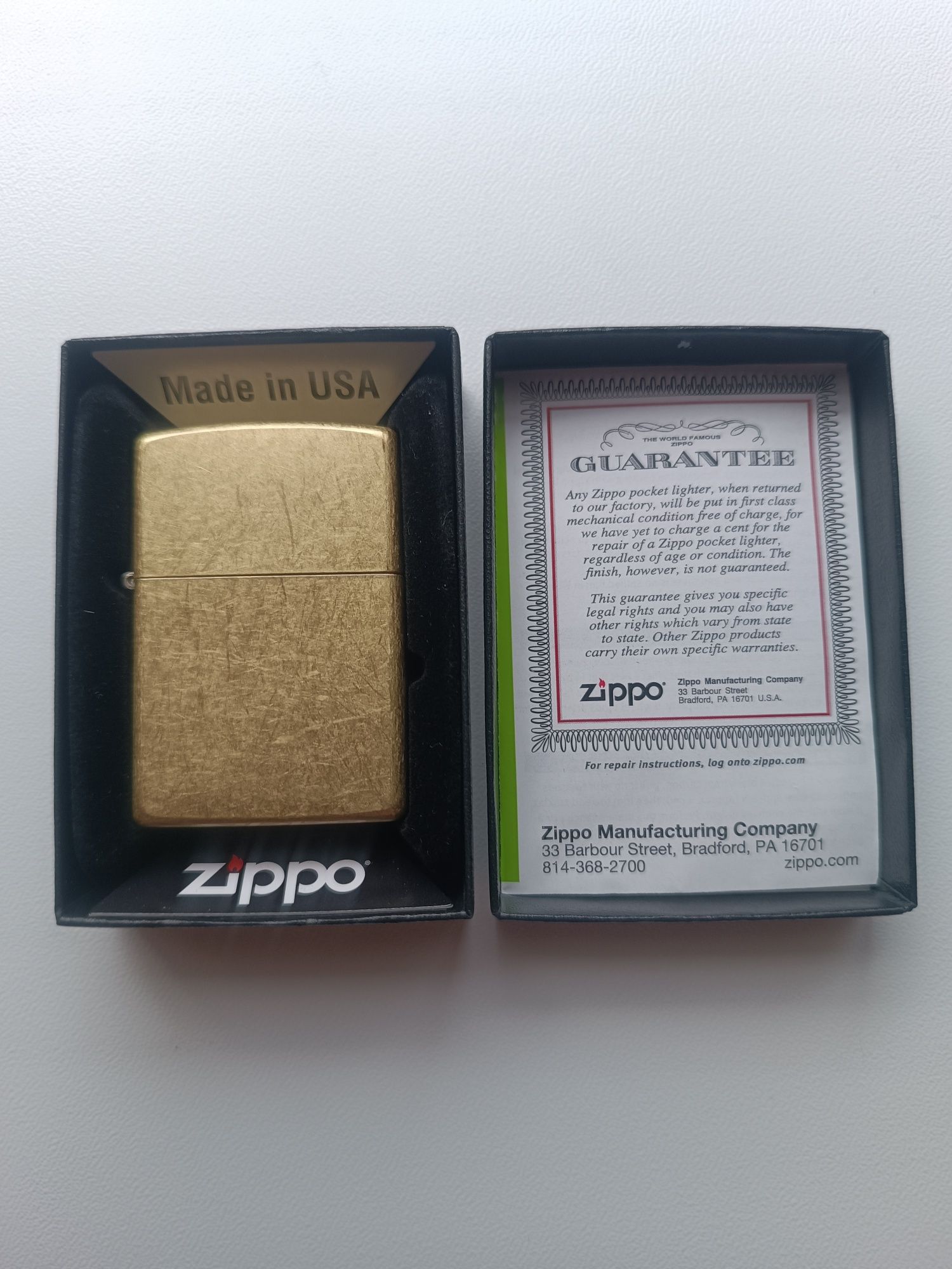 Запальничка Zippo regular street Brass, втулка, чохол, кремній