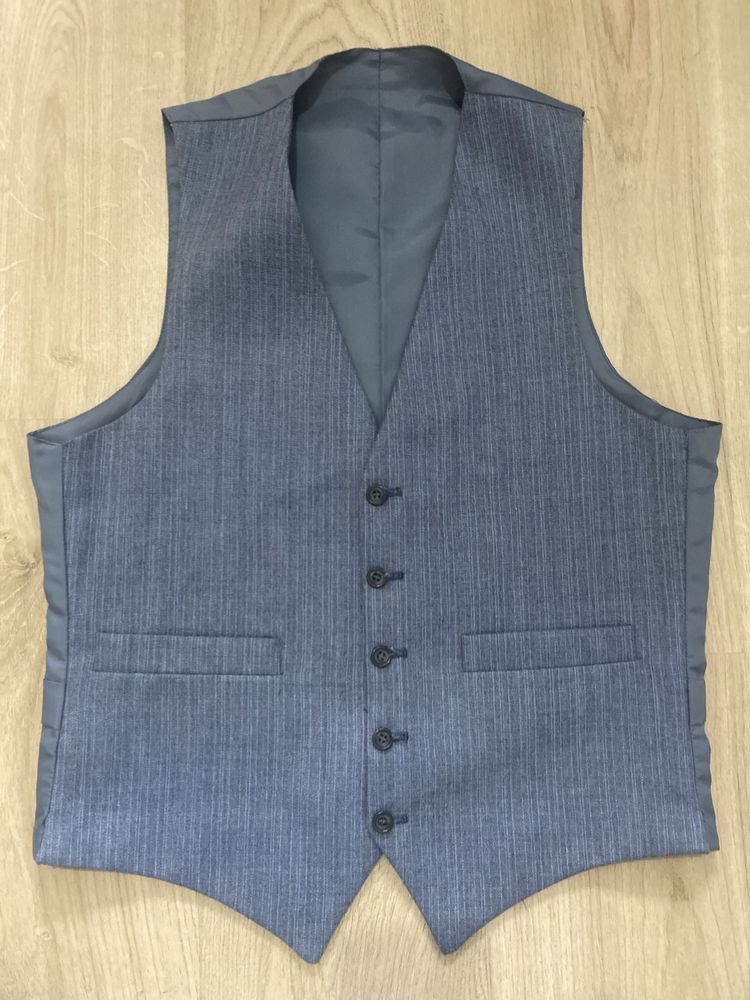 Niebieska S męska kamizelka garniturowa elegancka na guziki Vintage