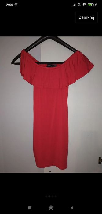 czerwona bluzka hiszpanka XS S tunika Prettylittlething