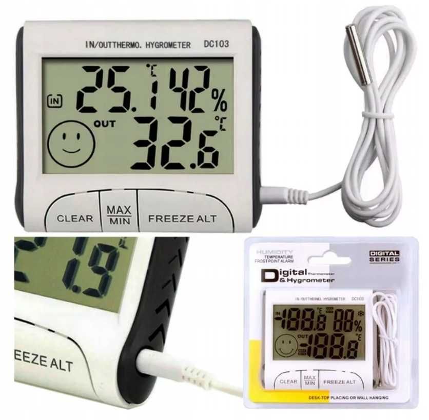 Termometr Higrometr Z Sondą LCD Stacja Pogody Wew/Zew DC103 r