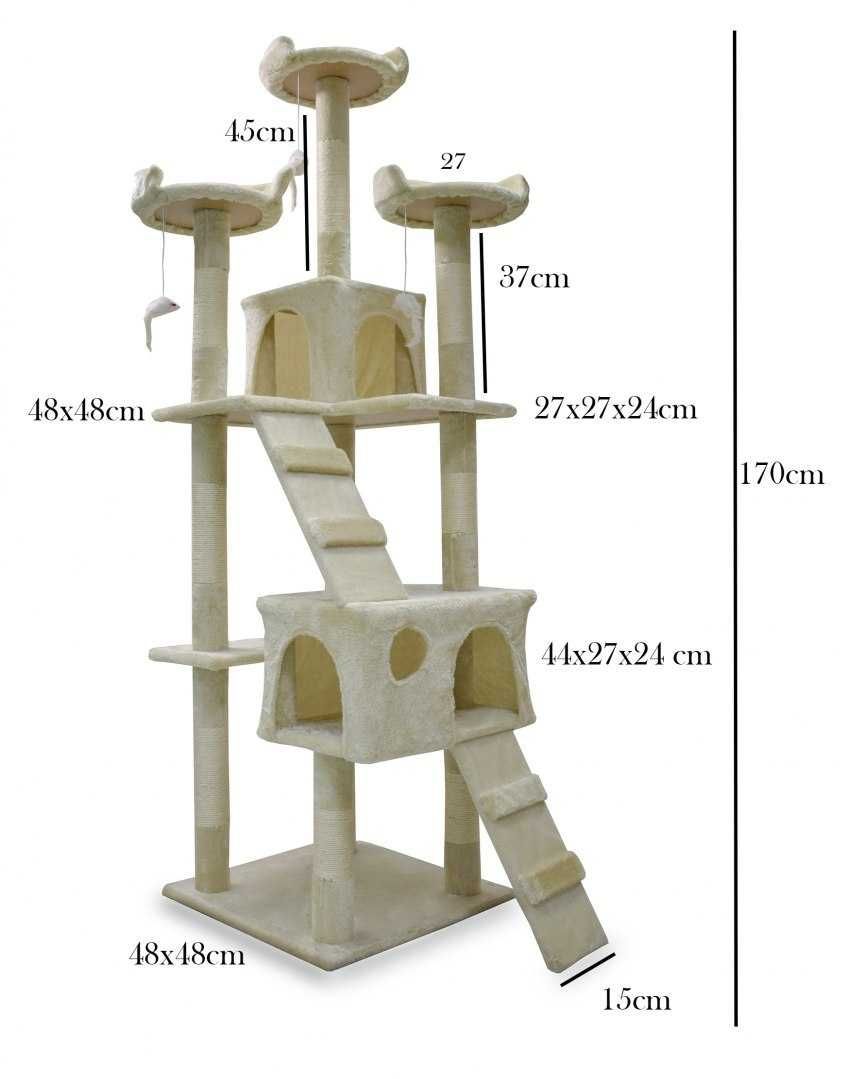 Wysoki Drapak dla Kota Drzewko 170cm Domek Beżowy Sizalowe Słupki