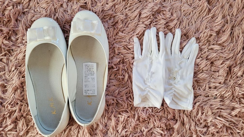 Buty białe komunijne baleriny gratis rękawiczki 34