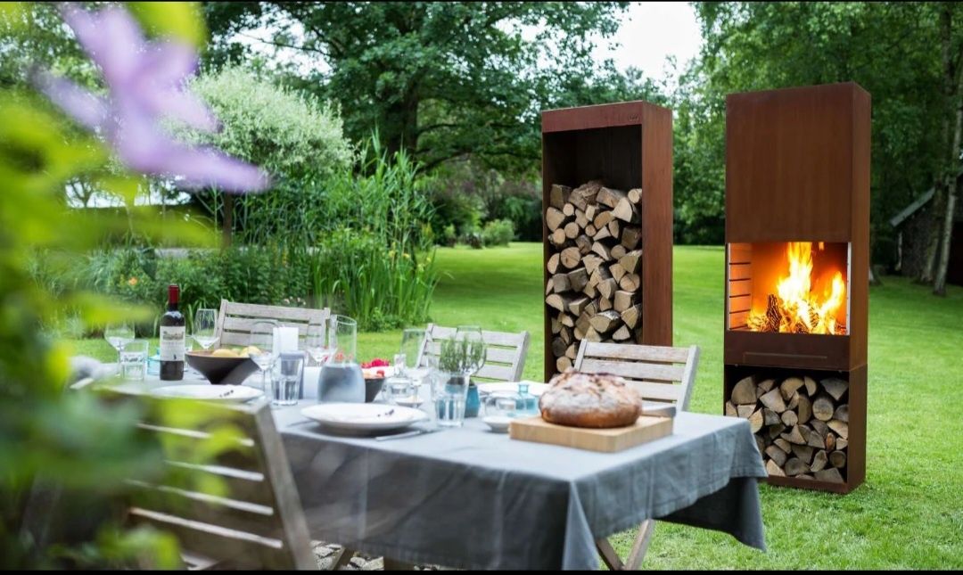 Palenisko ogrodowe Corten grill z szafka na drewno Korten