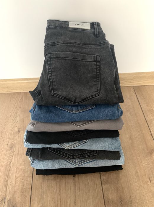 Paczka 8 par spodni jeans mom skinny flare XS / S