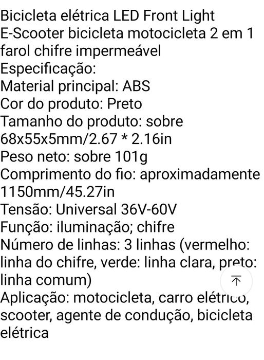 Luz e buzina auxiliar para bicicleta elétrica