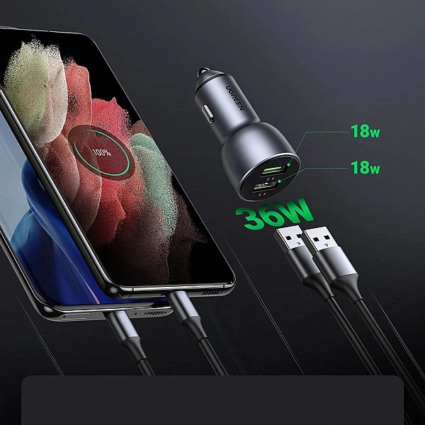 Ugreen szybka ładowarka samochodowa 2x USB 36W Quick Charge SCP FCP AF