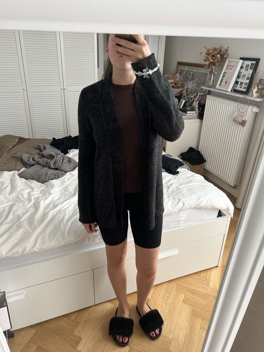 Kardigan sweter szary Zara S jesienny zimowy wełna y2k