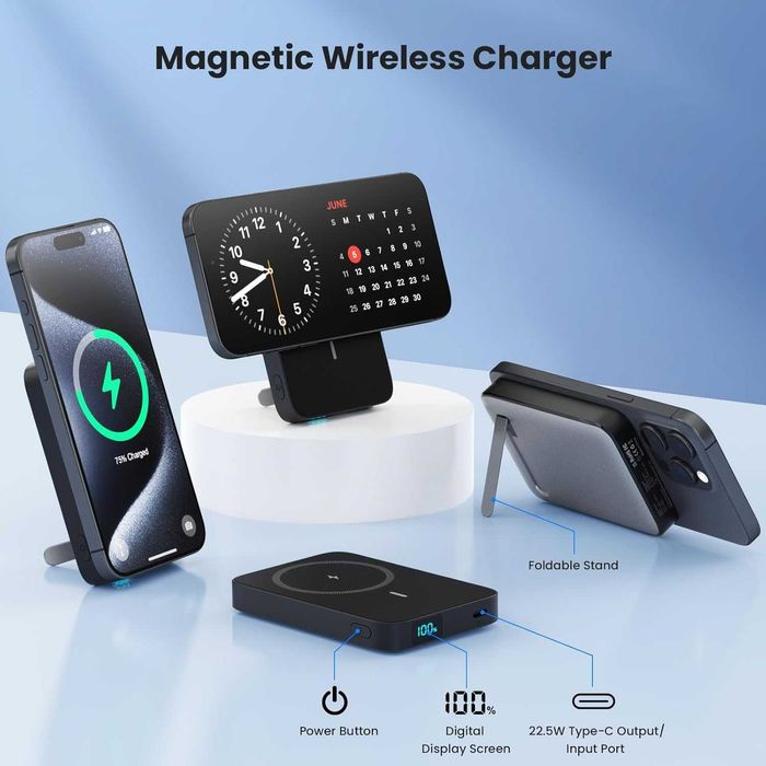 Magnetyczny mini Powerbank, stojak Iphone Magsafe 28W USB-C Lighting