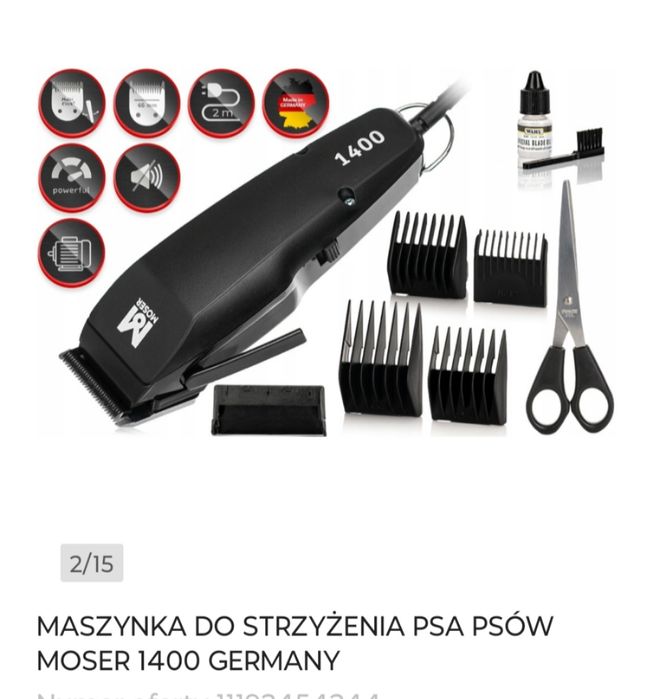 Maszynka MOSER 1400 GERMANY (Dla psów z włosami).