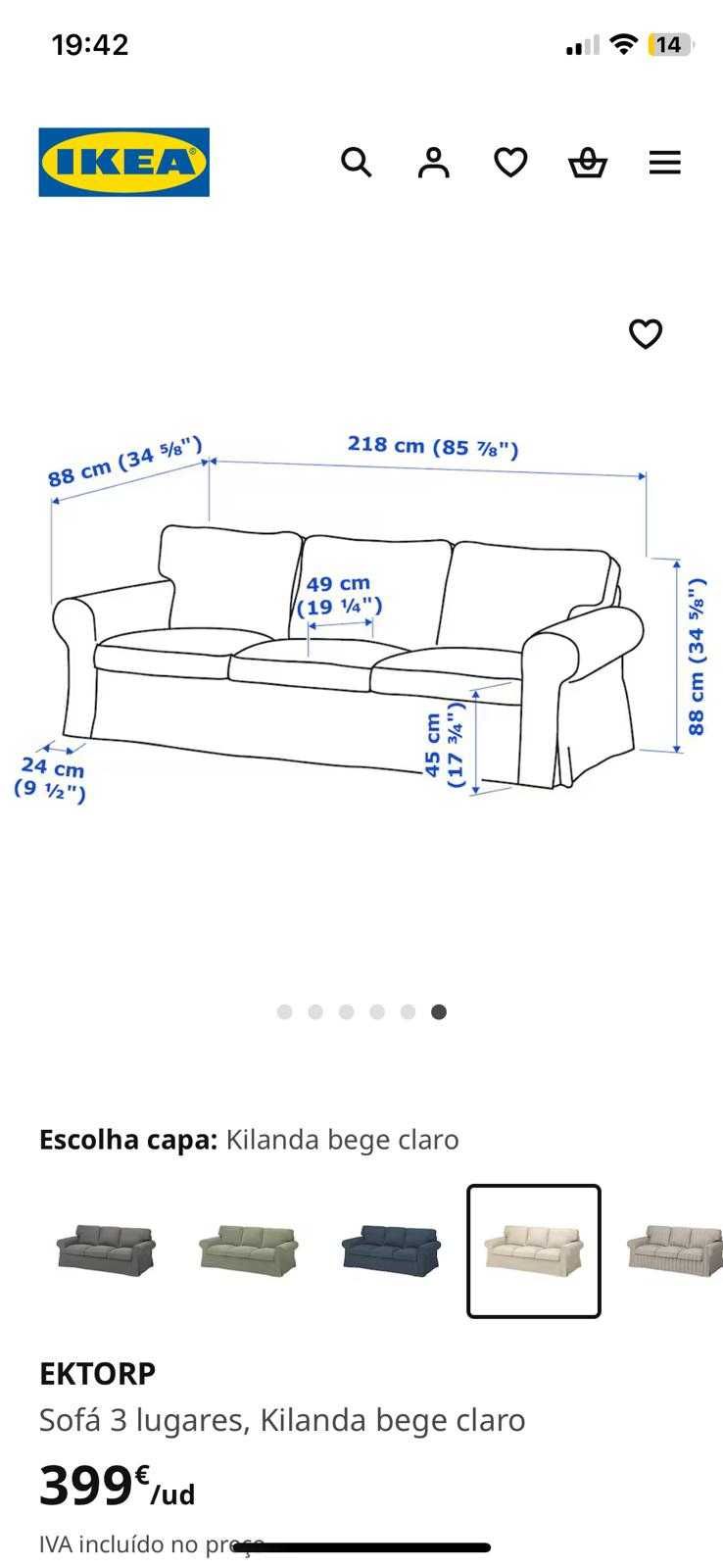 Sofá - IKEA, 3 lugares Kilanda - beje claro - como novo