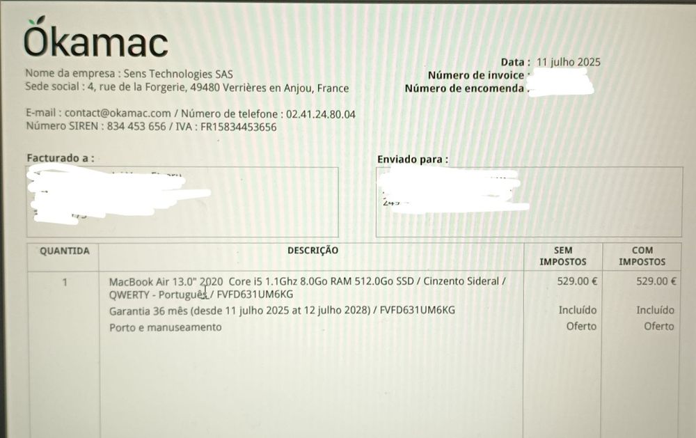MacBook Air 13" (2020) – Cinzento Espacial – Bom estado