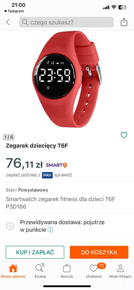 Smartwatch zegarek fitness dla dzieci T6F