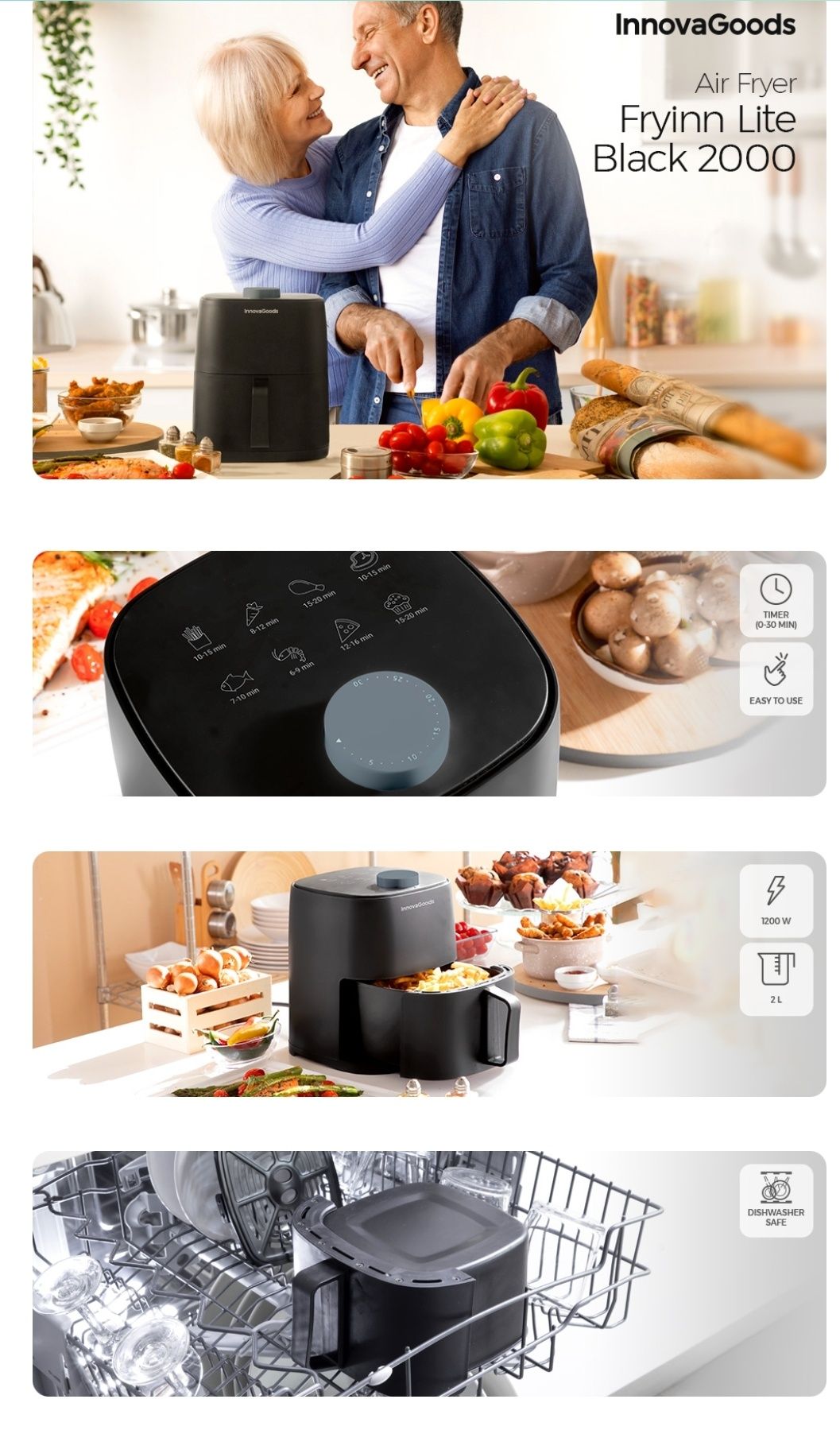 Frytkownica Bezolejowa InnovaGoods Fryinn Lite 2000 Czarny 1200W 2 L