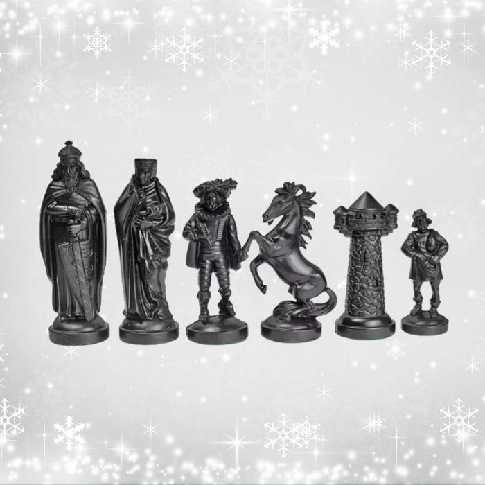 Szachy dla dzieci szachownica drewniana figury średniowieczne