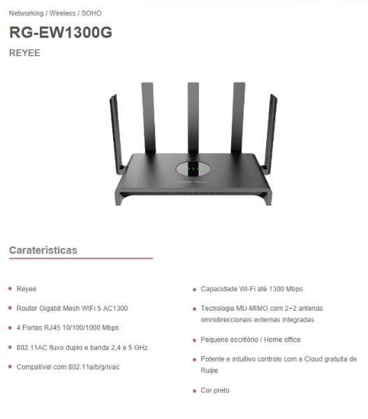 Router Gigabit Mesh Wi-Fi 5 AC1300 – RG-EW1300G – Reyee