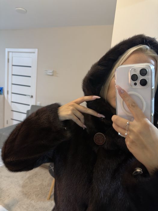 Шуба напівшубок норковий густе хутро темний шоколад xs-m